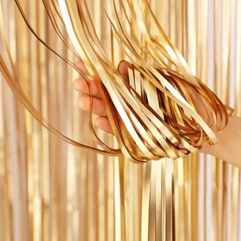 Párty závěs s třásněmi matný 3 x 1 m zlatá