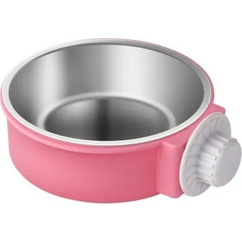 Miska pro psa Závěsná nerezová miska do klece růžová 13 cm