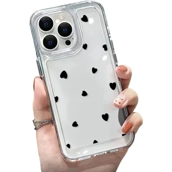 Pouzdro na mobilní telefon Průhledný ochranný kryt na iPhone 15 Plus, černé srdce