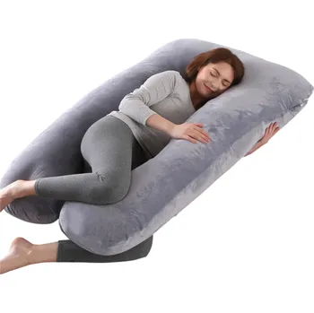 Kojící polštář Těhotenský Polštář 130×70×18 cm ve Tvaru U Podélný Kolem Celého Těla Ergonomický Kojicí Polštář Pohodlný Prodyšný Pratelný Potah na Zip šedá