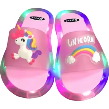 Dívčí bačkory Dětské svítící pantofle s jednorožcem a duhou Pohodlné přezůvky s LED světlem Barevné domácí bačkory Roztomilý motiv pro holky i kluky růžová 24-25