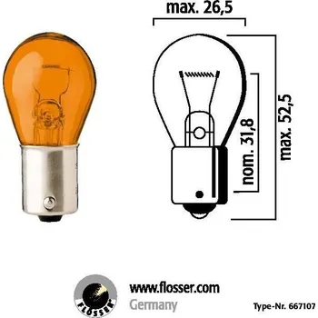 Autolékárnička ŽÁROVKA 12V PY21W BA15S AMB. 10KS 667107