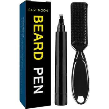 Barva na vlasy Pero na vyplnění vousů tmavě hnědé + kartáč Korektor na vousy a bradku Sada pro úpravu vousů Zakrytí šedin Přirozený vzhled vousů