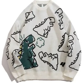 Pánský svetr Svetr s dinosaurem bílá L