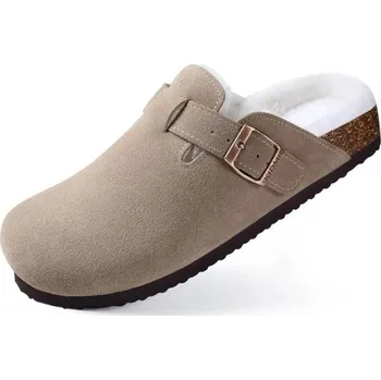 Pánské pantofle Semišové korkové pantofle s podporou klenby Měkká chlupatá podšívka Hřejivé anatomické pantofle pro ženy a muže Zimní domácí obuv béžova 43