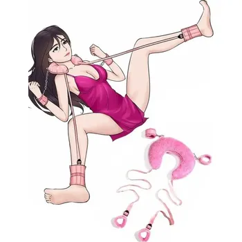 Vibrátor Textilní postroj s polštářem za krk, úchyty na pouta a popruhy s oky na nohy, nastavitelný suchý zip, diskrétní balení růžová