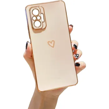 Pouzdro na mobilní telefon Ochranný kryt se srdíčkem pro Xiaomi Redmi Note 10 béžová