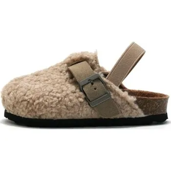 Dívčí bačkory Dětské plyšové sandály s elastickým zadním páskem Korkové pantofle s umělou kožešinou Pohodlná obuv pro děti Domácí i venkovní použití béžova 34