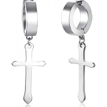 Náušnice Pánské kruhové náušnice s křížem stříbrná 3