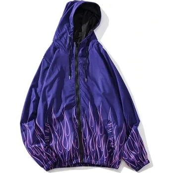 Pánská větrovka Pánská bunda s plameny fialová M