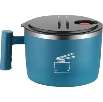 Dvouvrstvá nerezová mísa s víkem s ventilem a rukojetí 1000 ml 8,5 x 15,5 cm Nádoba na instantní nudle Termo miska na cesty modrá
