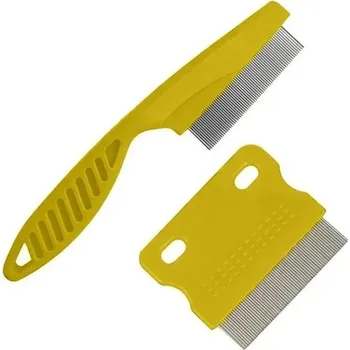 Kosmetika pro psa Sada hřebenů na blechy pro domácí mazlíčky 2 ks Hřeben na vši Hřeben na péči o psy a kočky Hřeben na rozčesání srsti kolem obličeje žlutá