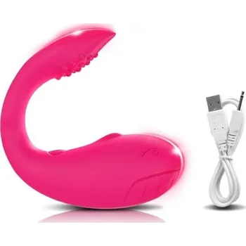 Vibrátor Vibrátor ve tvaru velryby pro dvojí stimulaci s mobilní aplikací jako dálkovým ovládáním, diskrétní balení růžová