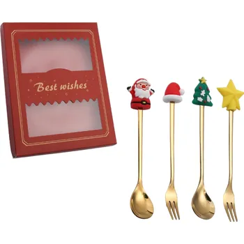 Příbor Vánoční set lžička s vidličkou 4 ks červená