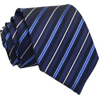 Tmavě modrá proužkovaná kravata 146 x 8 cm Elegantní pánská kravata do obleku Stylový doplněk pro společenské události, práci i běžné nošení