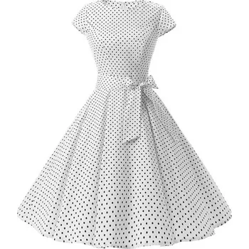 Dámské šaty Puntíkaté šaty s mašlí bílá S