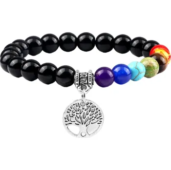 Náramek Náramek sedmi čaker s korálky obsidián stříbrná