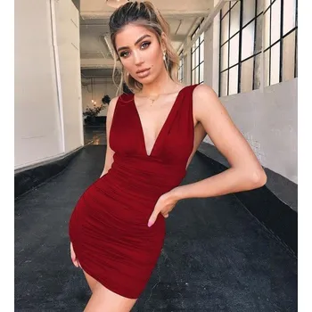 Dámské šaty Strečové bodycon šaty vínová XS