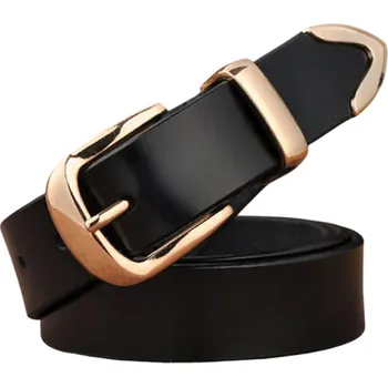 Opasek Černý dámský kožený opasek 2,8 cm se zlatou přezkou Slitinová kovová spona Elegantní pásek z pravé kůže ke kalhotám, šatům i sukním černá 110 cm