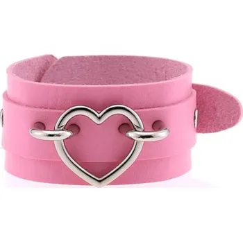 Náramek Kožený náramek se srdcem růžová