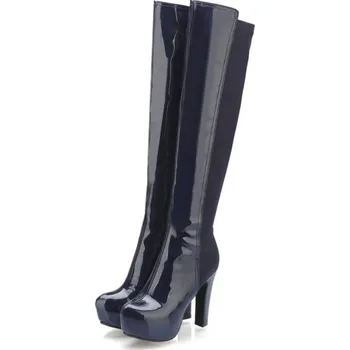 Dámské kozačky Stylové lesklé kozačky J1011 tmavě modrá 36