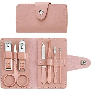 Sada na manikúru a pedikúru Multifunkční nástroje na nehty na rukou a na nohou Kleštičky, pilník, ušní lžička, nůžky, pinzeta Cestovní set v koženém pouzdru 7 ks