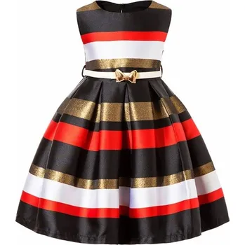 Dívčí šaty Dívčí večerní šaty s proužky a páskem J1288 červená 10