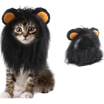 Černý lví obleček pro kočku Halloweenský obleček pro kočky Roztomilý obleček pro domácí mazlíčky Lví hříva pro kočky L