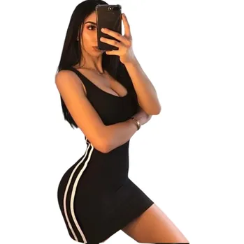 Dámské šaty Krátké úzké pouzdrové šaty s bílými proužky Neformální sportovní styl Přiléhavý střih Elastický materiál Letní minišaty na volný čas černá S