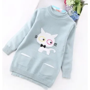 Dívčí svetr Dívčí svetr s kočkou L648 světle modrá 6