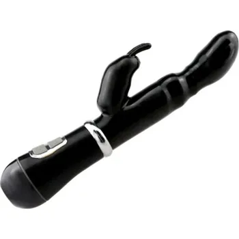Vibrátor Dvojitý vibrátor se stimulátorem králičí hlavou 12 vibračními režimy, pro stimulaci bodu G a vaginální masáž, silikonový povrch, různé barvy, Diskrétní balení černá