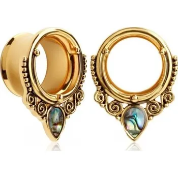 Piercing Moderní tunel do ucha s kamínkem - 2 ks zlatá 8 mm