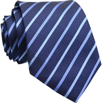Tmavě modrá kravata s proužky 146 x 8 cm Elegantní pánská kravata do obleku Stylový doplněk pro společenské události, práci i běžné nošení