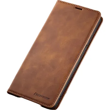 Pouzdro na mobilní telefon Kožené flipové pouzdro na Samsung Galaxy S23 Ultra hnědá