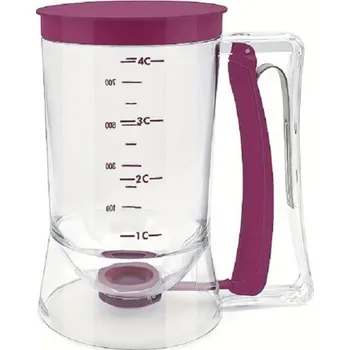 Váleček na těsto Fialový zásobník na palačinkové těsto 900 ml Plastová nálevka pro na snadné nalití těsta do forem Dávkovač na lití těsta z nepřilnavého plastu 18 x 11 cm