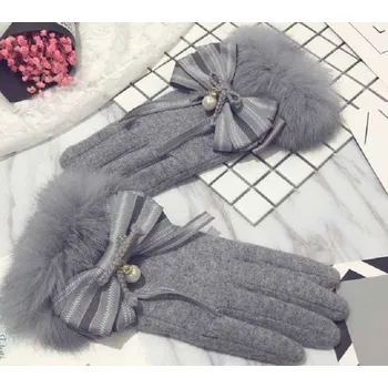 Rukavice Zimní dámské rukavice s mašlí šedá 2