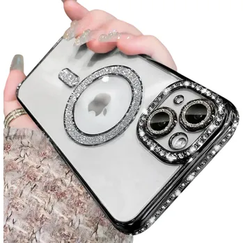 Pouzdro na mobilní telefon Pouzdro na iPhone 15 Plus Třpytivé kamínky Luxusní kryt s podporou magnetického bezdrátového nabíjení Elegantní ochrana a moderní design černá