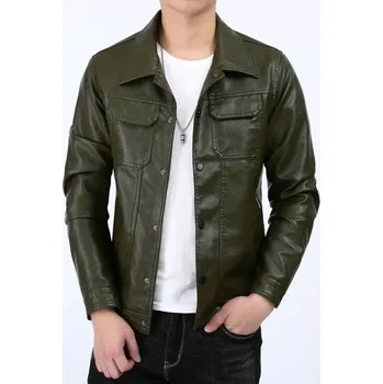 Pánská větrovka Pánská kožená bunda F1299 armádní zelená XXS