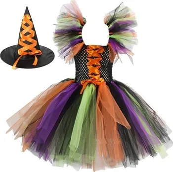 Karnevalová maska Dívčí kostým čarodějnice s kloboukem Halloweenský kostým Čarodějnický kostým pro dívky Kostým na karneval vícebarevná 8
