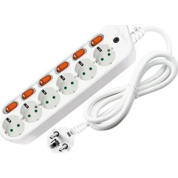 Elektrická zásuvka Přepěťová ochrana 6 zásuvek s vypínači 1,5 m