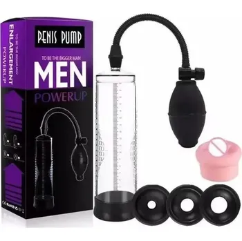 Vibrátor Vakuová pumpa na zvětšení penisu se 4 nástavci včetně umělé vagíny a mačkacím míčkem pro podtlakovou stimulaci, diskrétní balení