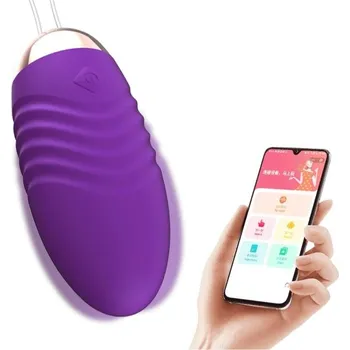 Vibrátor Vibrační vajíčko s mobilní aplikací, 10 vibračních režimů, 6 režimů ovládání, šňůrka pro vytažení, USB nabíjení, diskrétní balení fialová