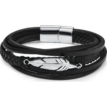 Náramek Pánský vícevrstvý náramek pírko stříbrná 20,5 cm