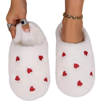 Pánské pantofle Zimní dámské pantofle se srdíčky Chlupaté měkké bačkory pro domácí nošení Hřejivé přezůvky na zimu Pohodlné pantofle s roztomilým vzorem bílá 42-43