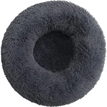 Pelíšek pro psa Mikroplyšový pelíšek pro psy ve tvaru donutu Ø80 cm Měkký kulatý pelíšek s dlouhým chlupem Prodyšný a pratelný pelíšek proti úzkosti Pohodlný pelech pro malé a střední psy tmavě šedá