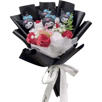 umělá květina Kytice umělých květin Vinylové postavičky kreslených kočiček Roztomilá dekorace Dárek na Valentýn Narozeniny Stylová výzdoba Interiér černá