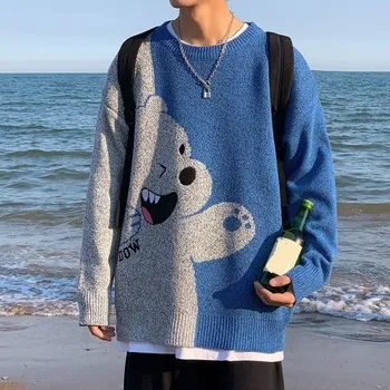 Pánský svetr Pánský svetr s medvědem F287 modrá XS