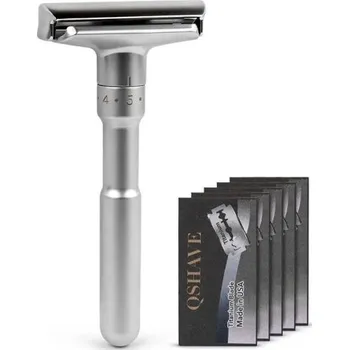 Nastavitelný stříbrný holicí strojek s 5 žiletkami manuální holicí strojek se 6 stupni nastavení břitvy Luxusní strojek na holení se stojánkem 10,8 cm x 5 cm x 1,3 cm