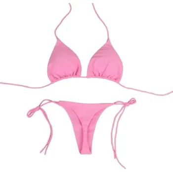 Dámské plavky Dámské jednoduché trojúhelníkové bikiny se zavazováním za krkem a na bocích Minimalistický střih Plavky na léto a dovolenou růžová XL