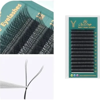 Umělé řasy Sada jednotlivých umělých řas ve tvaru Y Kvalitní nalepovací řasy D 0,10 mm Falešné černé řasy přirozeného vzhledu